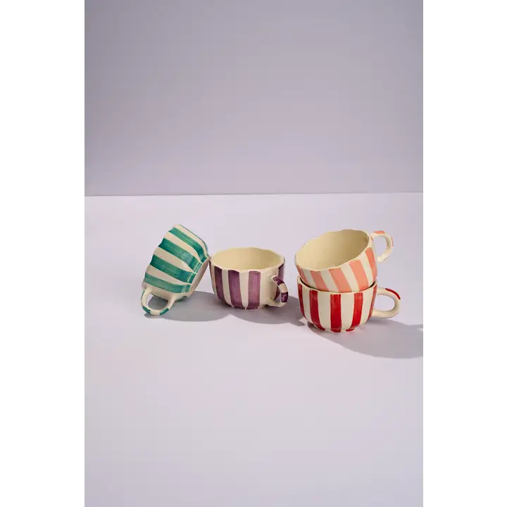 Red Cappuccino Cup | Handpainted Ceramic | 2.9 x 3.9 in (Set of 2)