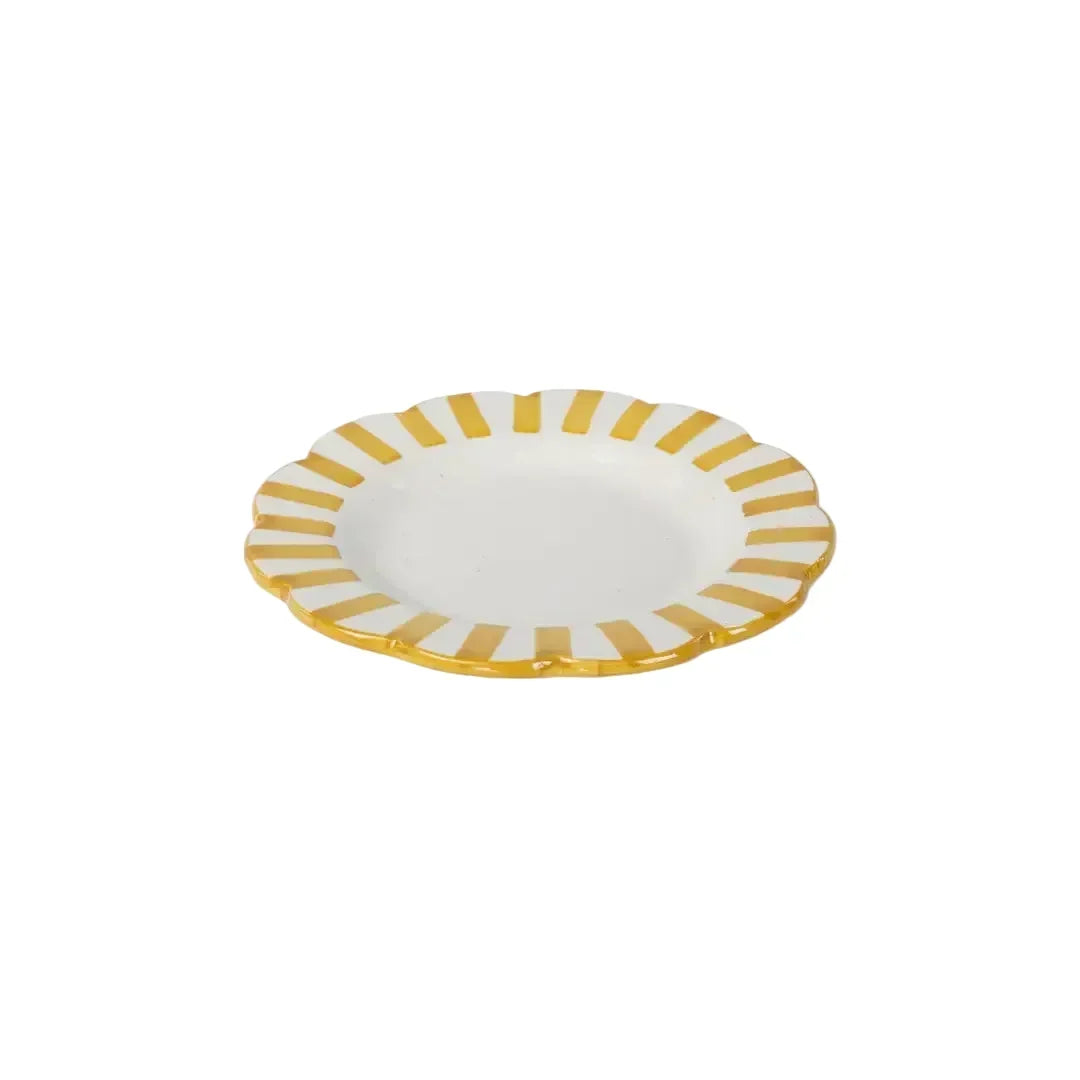 Ceramic Stripe Salad Plate, Yellow 8.25x8.25x1.25 Inches - Casa Amarosa