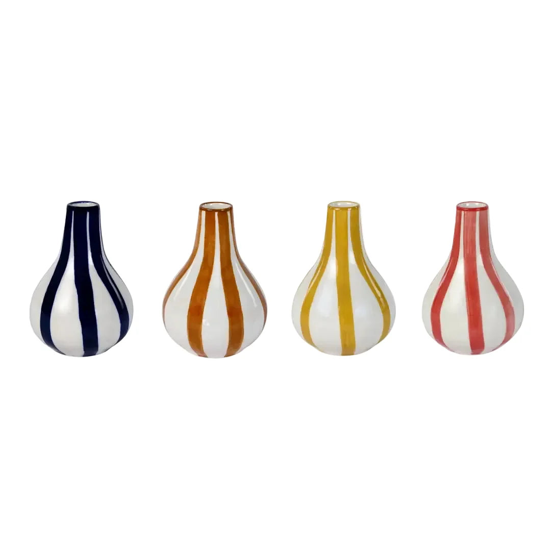 Ceramic Stripe Bud Vase, Yellow 3.5x3.5x4.75 Inches Set of 2 - Casa Amarosa