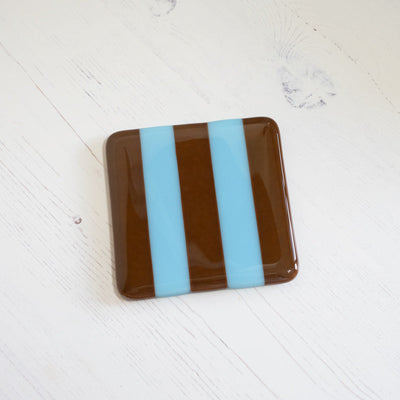 10cm Striped Coaster - Blue (Light) &amp; Brown Woodland image