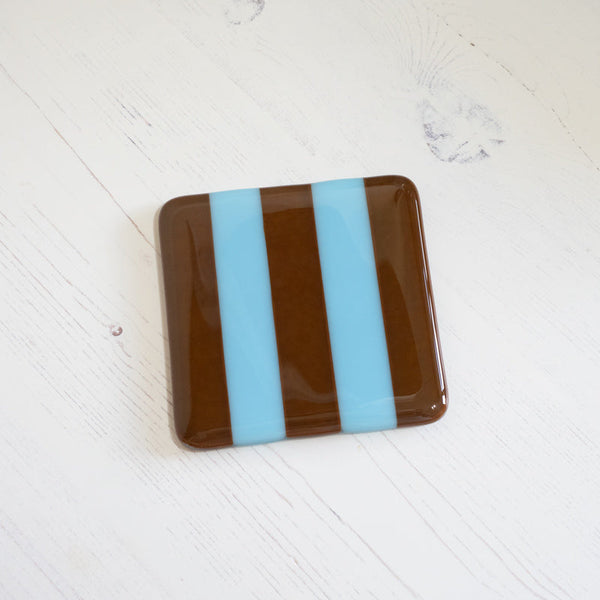 10cm Striped Coaster - Blue (Light) &amp; Brown Woodland image