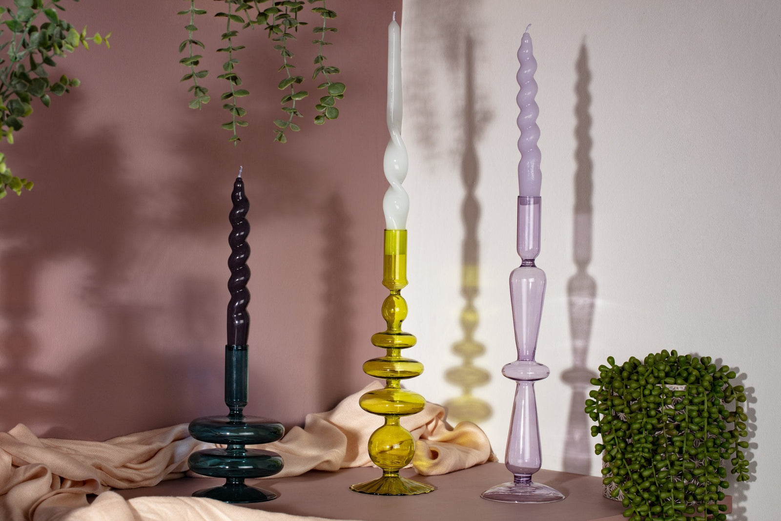 Taper Holder - Lilac coloured glass