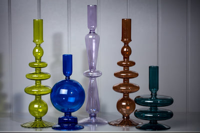 Taper Holder - Lilac coloured glass