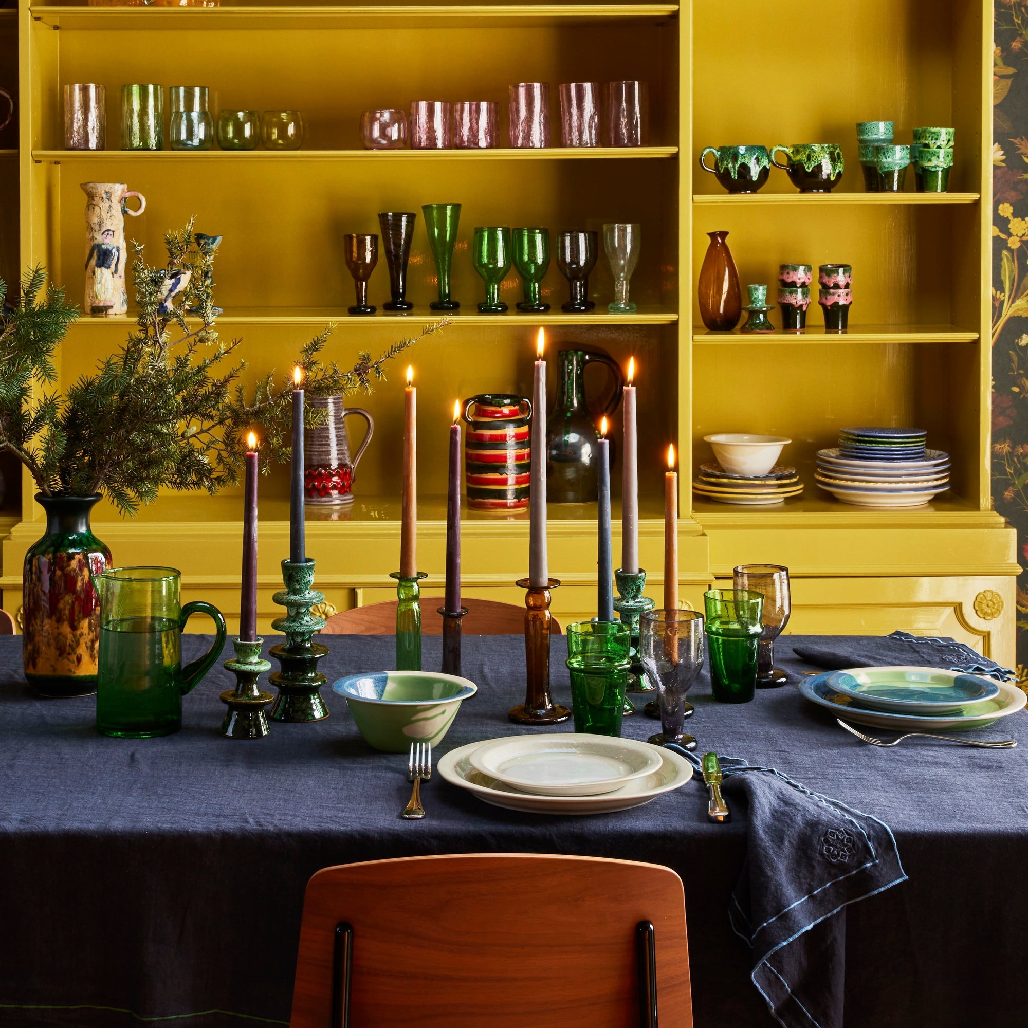 Egyptian Glass Candleholders Green