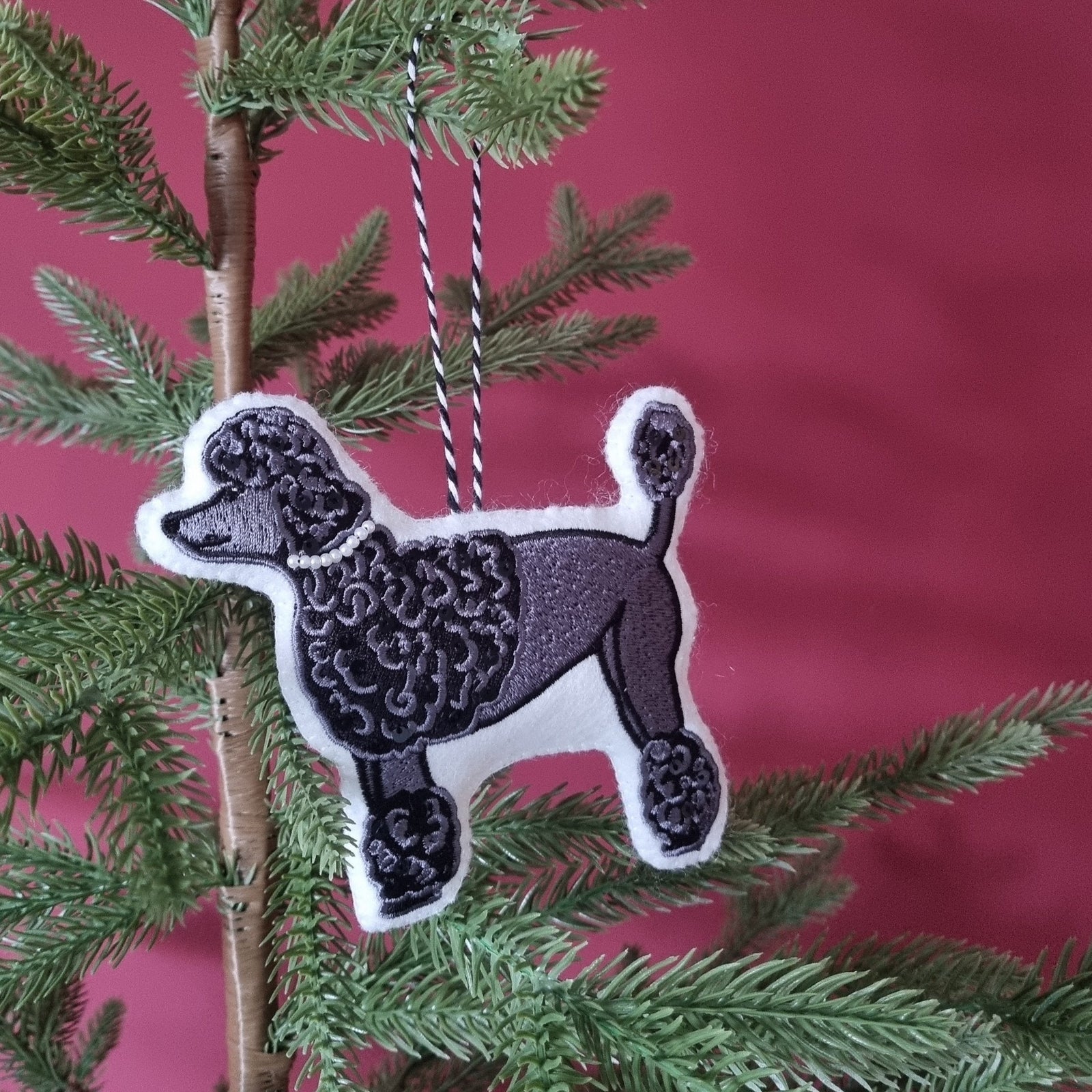 Black Poodle embroidered tree ornament