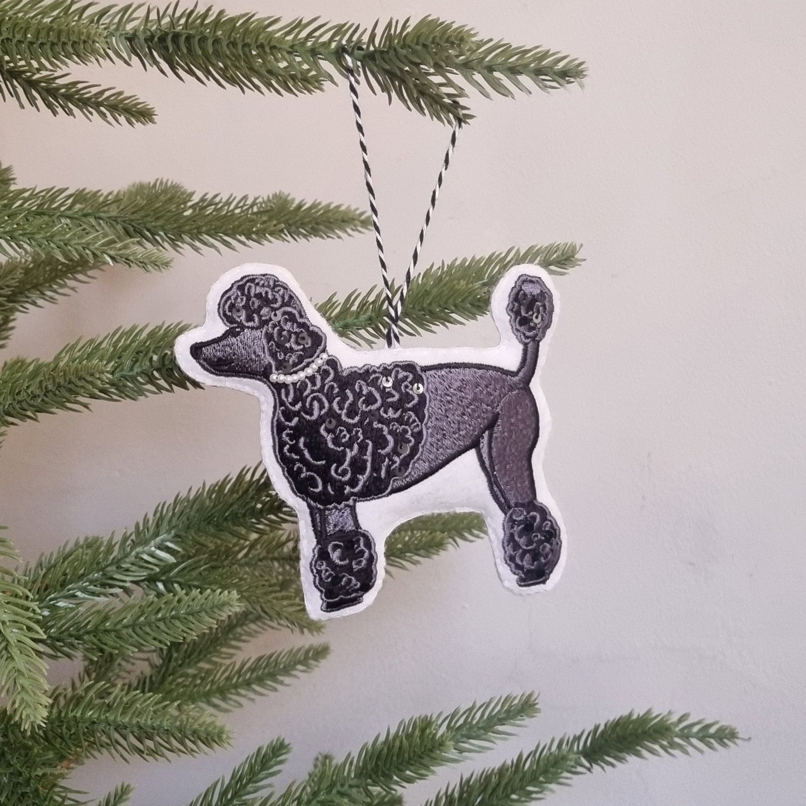 Poodle embroidered tree ornament