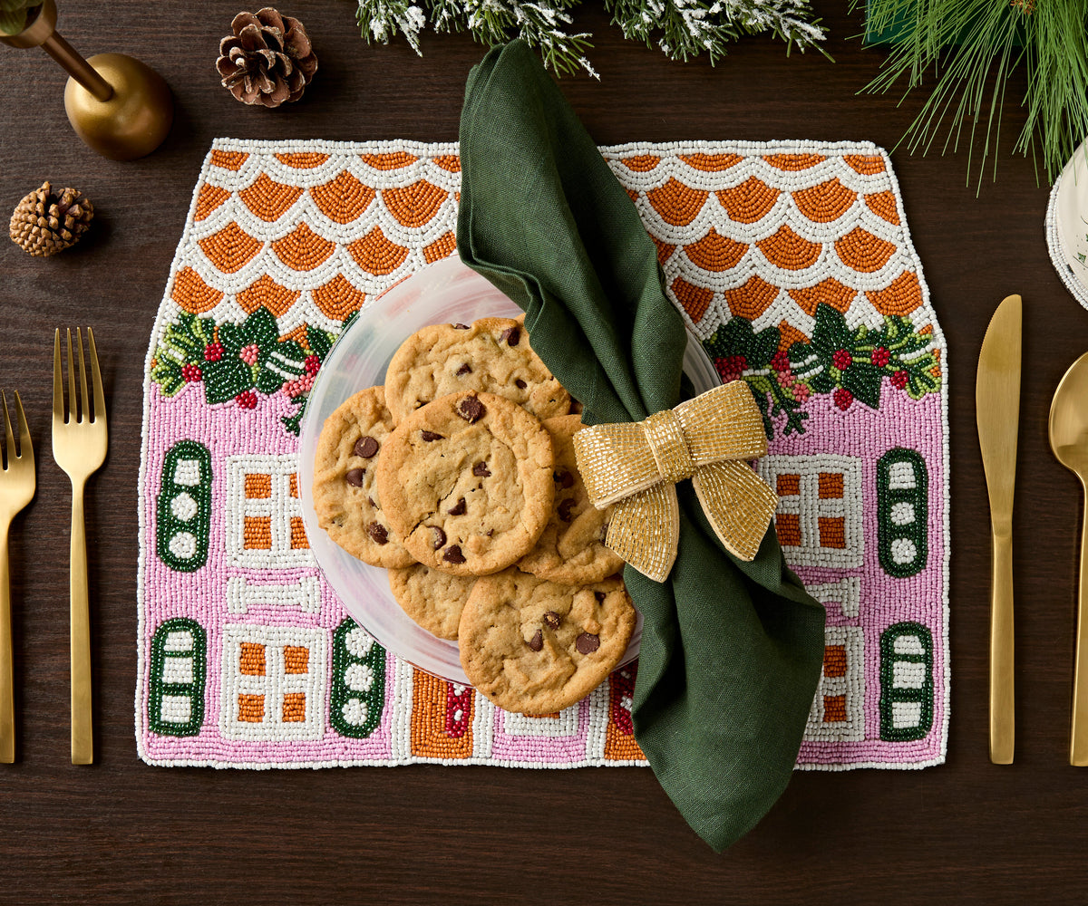 Handcrafted Gingerbread House Beaded Placemat