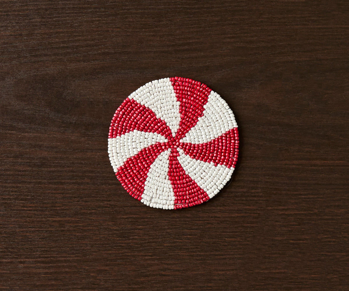 Handmade Beaded Christmas Coaster | Festive Red & White Decor by Payton James