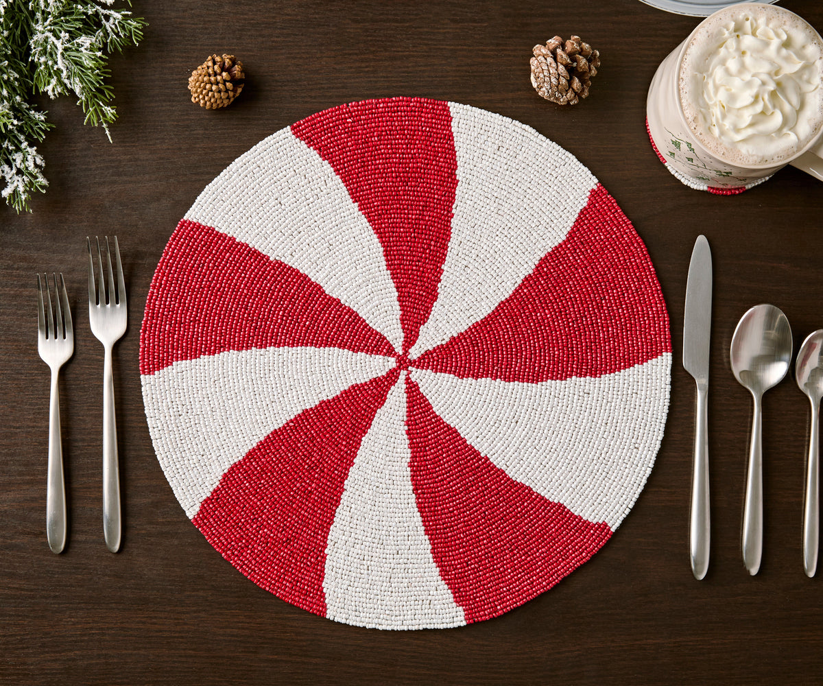 Handmade Beaded Candy Cane Placemat