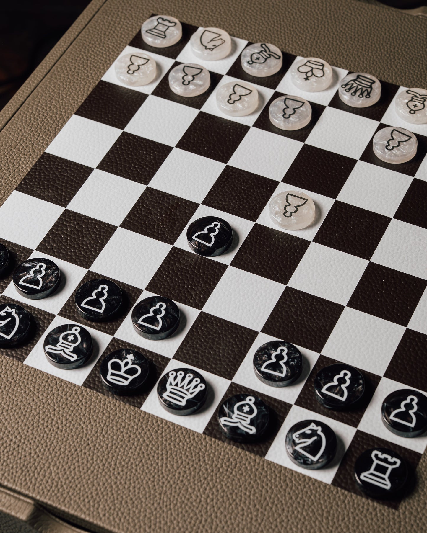 Leather Game Table Taupe