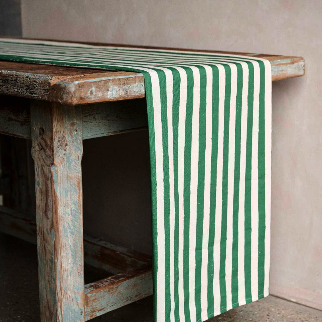 Christmas Green Stripe Table Runner