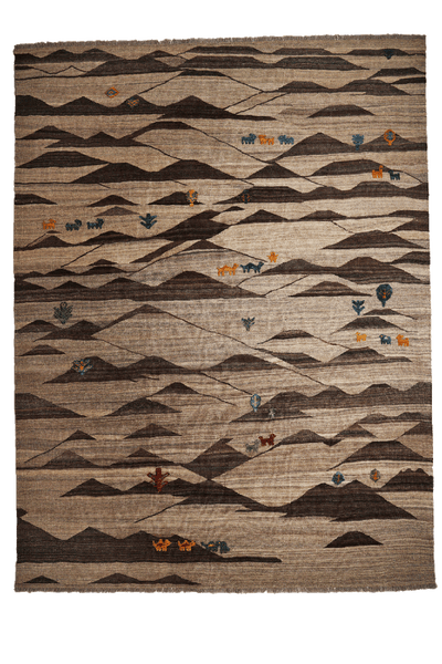 Kelim Gashgai — Handmade, 195x257 cm, Brown, 100% Virgin Wool | Main view