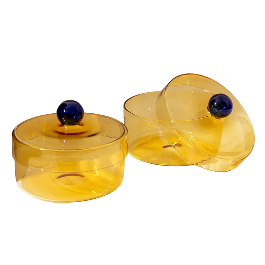 Yellow Aurora Glass Jar | Handcrafted Glass | 5.3x4 in (Set of 2)