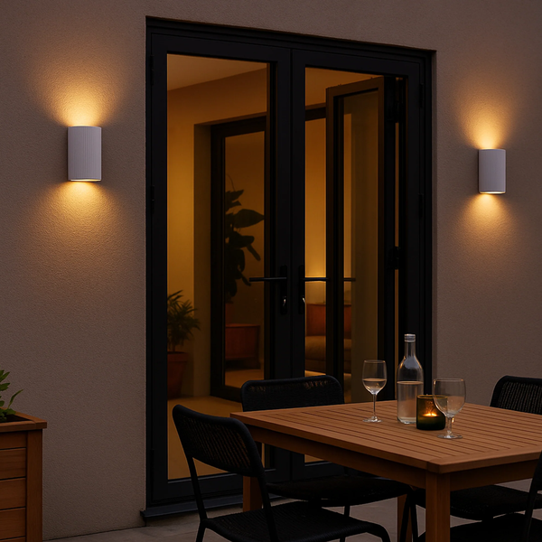 White Ribbed Ceramic Pillar Wall Light