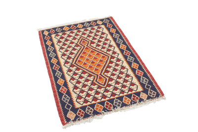Kelim Senneh — Handmade, 60x90 cm, Beige, 100% Virgin Wool | View 4
