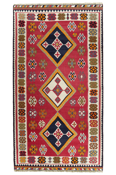 Kelim Gashgai Old — Handmade, 158x290 cm, Red, 100% Virgin Wool | Main view