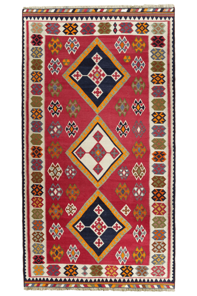 Kelim Gashgai Old — Handmade, 158x290 cm, Red, 100% Virgin Wool | Main view