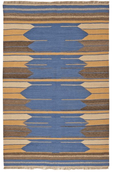 Kelim Gashgai — Handmade, 133x201 cm, Blue, 100% Virgin Wool | Main view