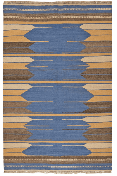 Kelim Gashgai — Handmade, 133x201 cm, Blue, 100% Virgin Wool | Main view