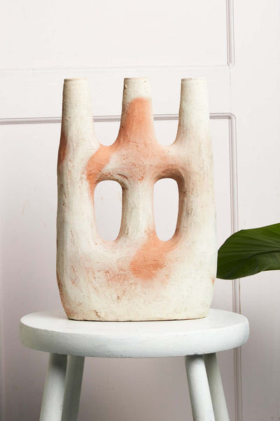 Unglazed Tamegroute Double Hole Candlestick Sculpture