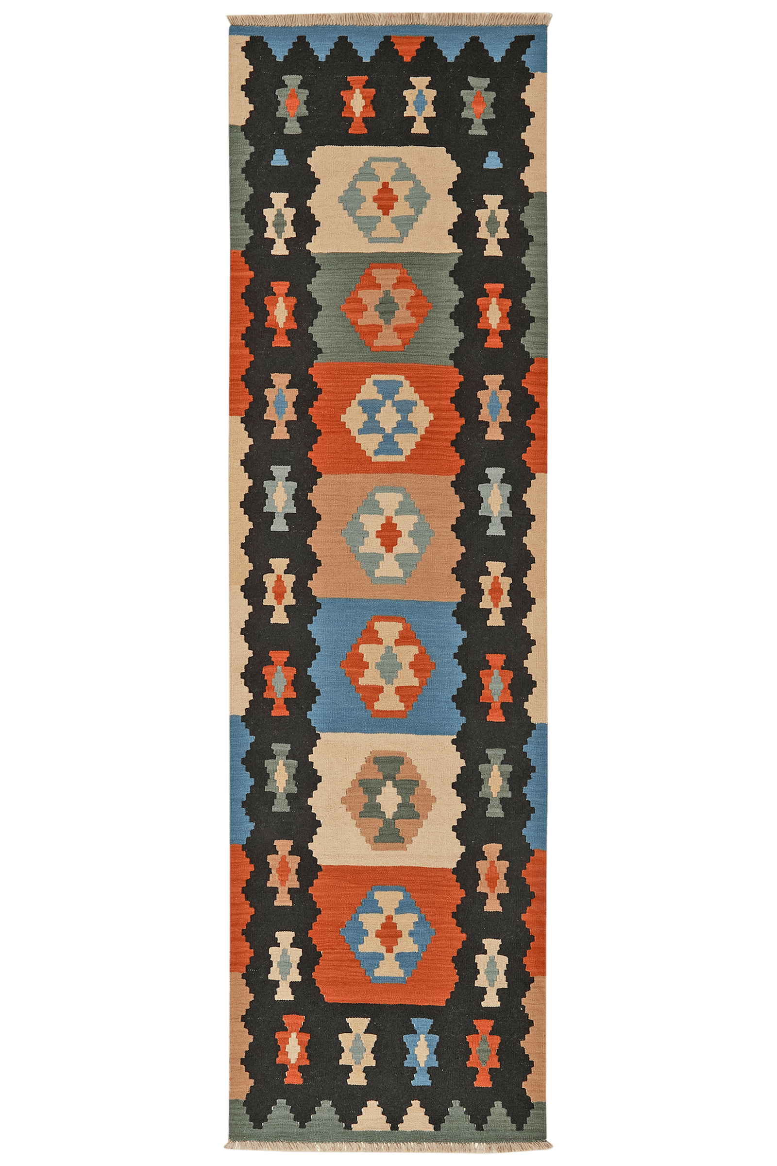 Kelim Gashgai — Handmade, 85x295 cm, Black, 100% Virgin Wool | Main view