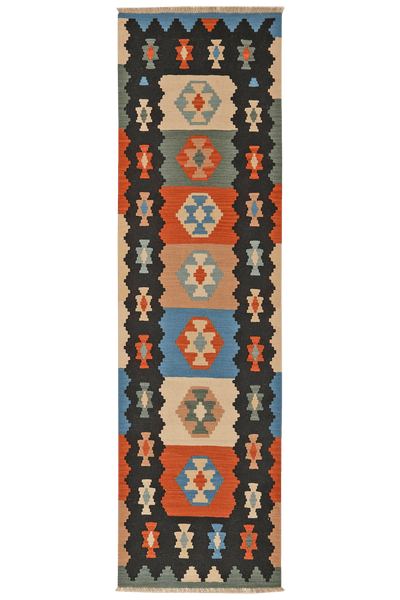 Kelim Gashgai — Handmade, 85x295 cm, Black, 100% Virgin Wool | Main view