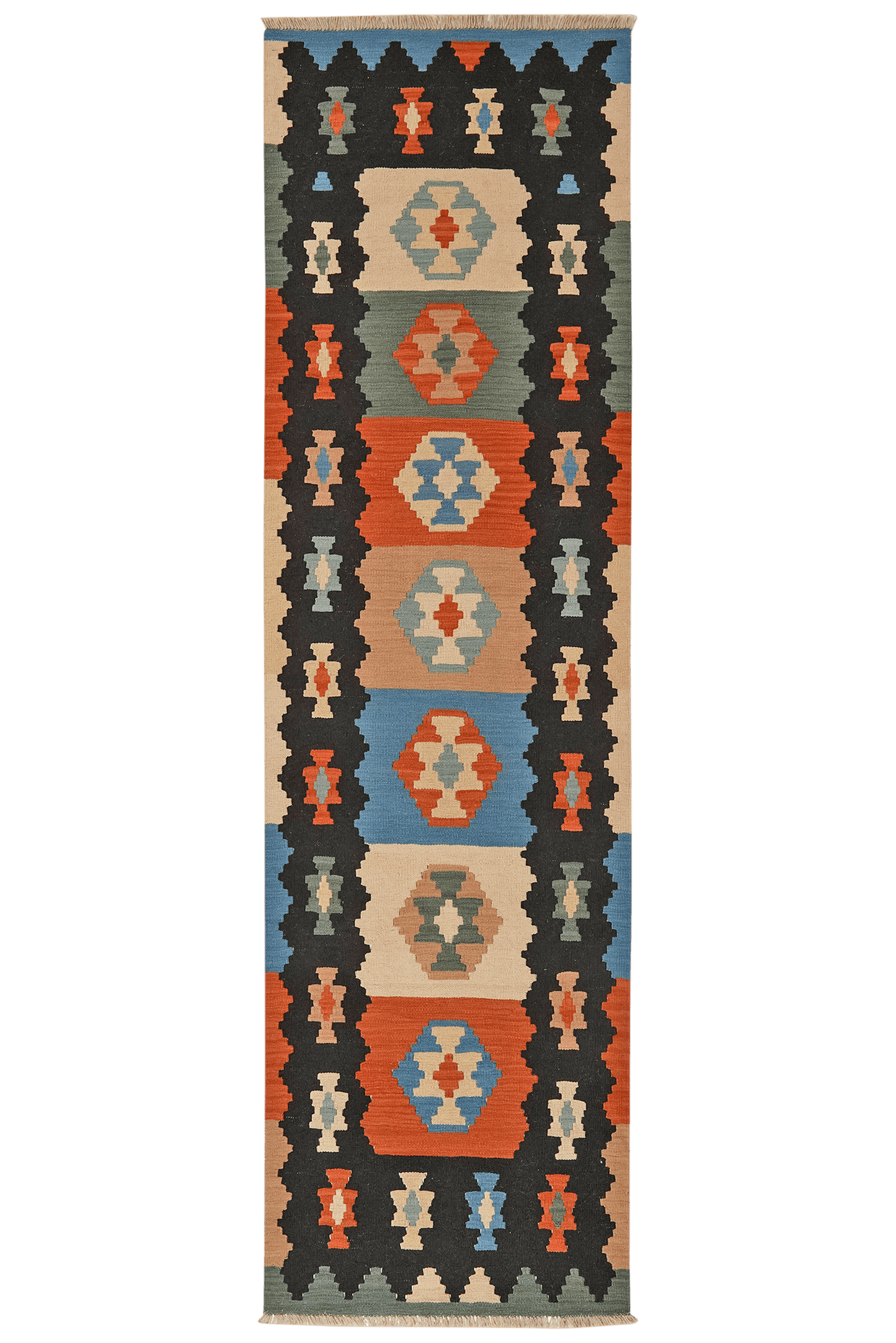 Kelim Gashgai — Handmade, 85x295 cm, Black, 100% Virgin Wool | Main view