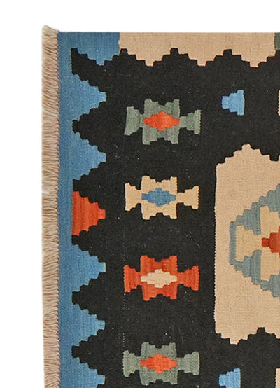 Kelim Gashgai — Handmade, 85x295 cm, Black, 100% Virgin Wool | View 3