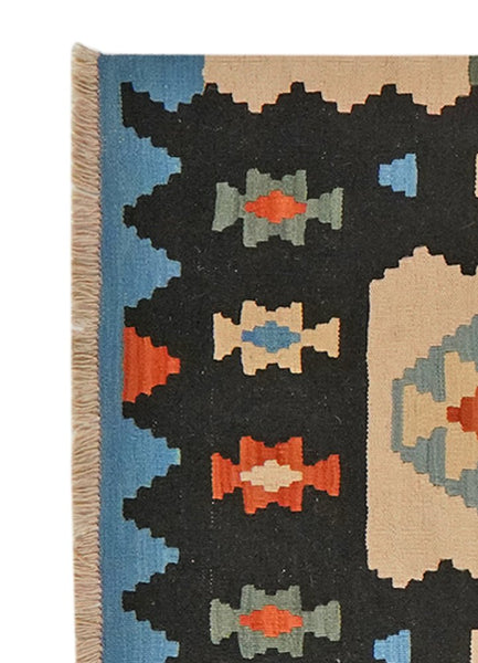 Kelim Gashgai — Handmade, 85x295 cm, Black, 100% Virgin Wool | View 3