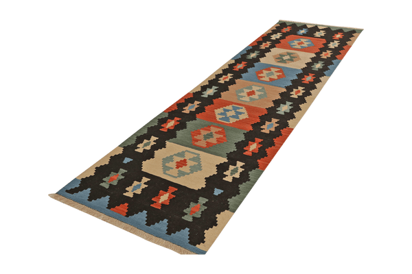 Kelim Gashgai — Handmade, 85x295 cm, Black, 100% Virgin Wool | View 5