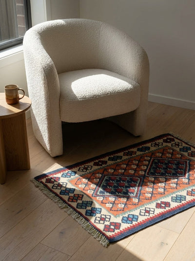 Kelim Senneh — Handmade, 65x82 cm, Red, 100% Virgin Wool | Detail view