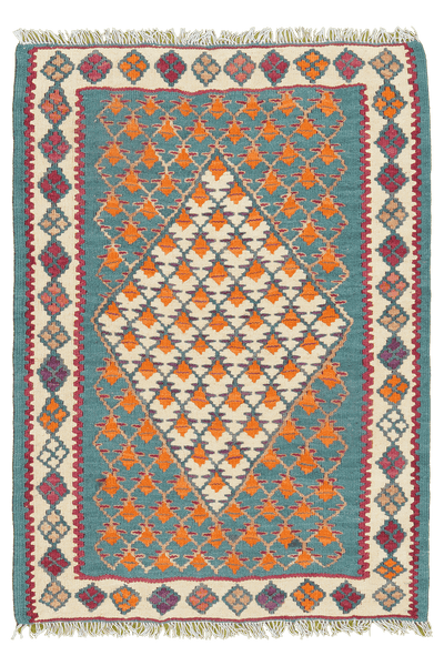 Kelim Senneh — Handmade, 63x87 cm, Green, 100% Virgin Wool | Main view