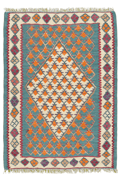 Kelim Senneh — Handmade, 63x87 cm, Green, 100% Virgin Wool | Main view