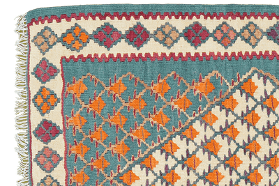 Kelim Senneh — Handmade, 63x87 cm, Green, 100% Virgin Wool | View 3