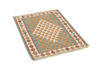 Kelim Senneh — Handmade, 63x87 cm, Green, 100% Virgin Wool | View 4