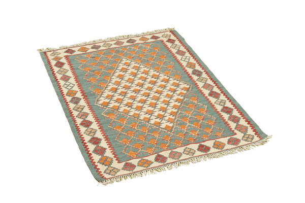 Kelim Senneh — Handmade, 63x87 cm, Green, 100% Virgin Wool | View 4