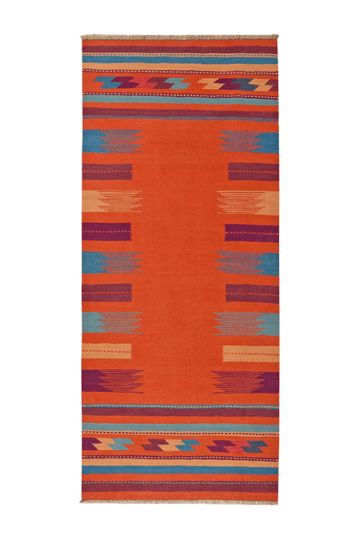 Kelim Gashgai — Handmade, 107x246 cm, Red, 100% Virgin Wool | Main view