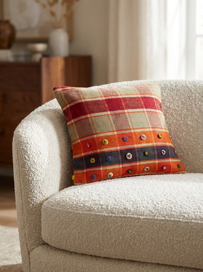 Kelim Kissen — Handmade, 65x65 cm, Multicolor, 100% Virgin Wool | Detail view