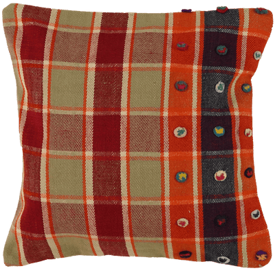 Kelim Kissen — Handmade, 65x65 cm, Multicolor, 100% Virgin Wool | Main view