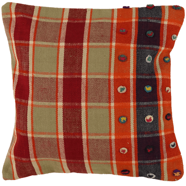 Kelim Kissen — Handmade, 65x65 cm, Multicolor, 100% Virgin Wool | Main view