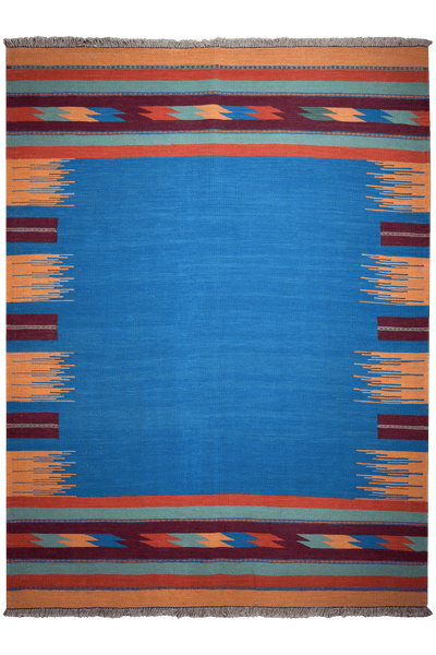 Kelim Gashgai — Handmade, 173x230 cm, Blue, 100% Virgin Wool | Main view