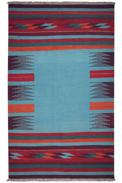 Kelim Gashgai — Handmade, 121x202 cm, Blue, 100% Virgin Wool | Main view