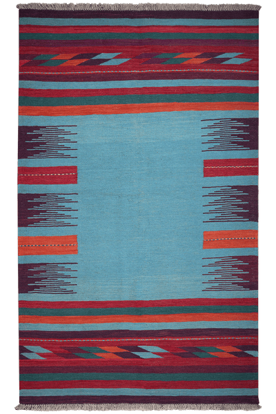 Kelim Gashgai — Handmade, 121x202 cm, Blue, 100% Virgin Wool | Main view