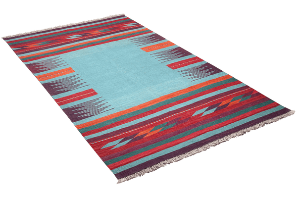 Kelim Gashgai — Handmade, 121x202 cm, Blue, 100% Virgin Wool | View 4