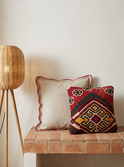 Kelim Kissen — Handmade, 40x40 cm, Multicolor, 100% Virgin Wool | Back view