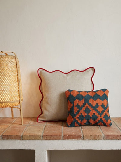 Kelim Kissen — Handmade, 40x40 cm, Multicolor, 100% Virgin Wool | Back view