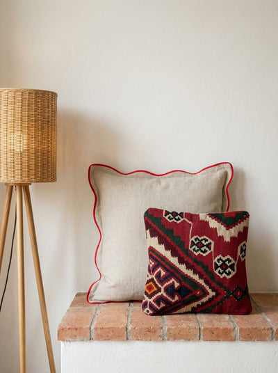 Kelim Kissen — Handmade, 40x40 cm, Multicolor, 100% Virgin Wool | Back view