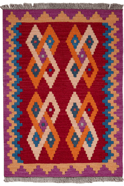 Kelim Gashgai — Handmade, 63x89 cm, Red, 100% Virgin Wool | Main view