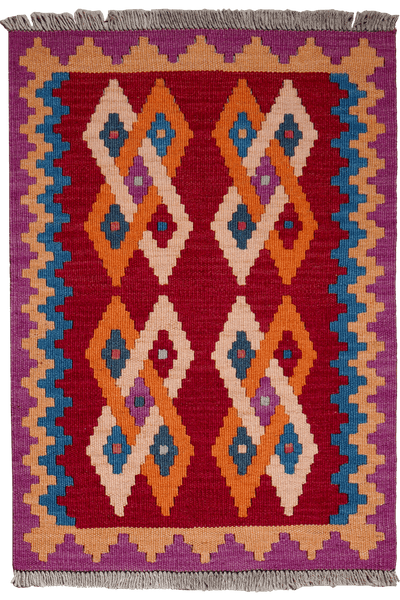 Kelim Gashgai — Handmade, 63x89 cm, Red, 100% Virgin Wool | Main view