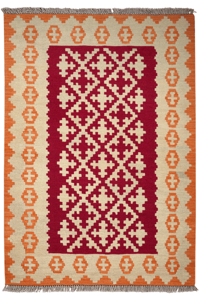 Kelim Gashgai — Handmade, 105x151 cm, Red, 100% Virgin Wool | Main view